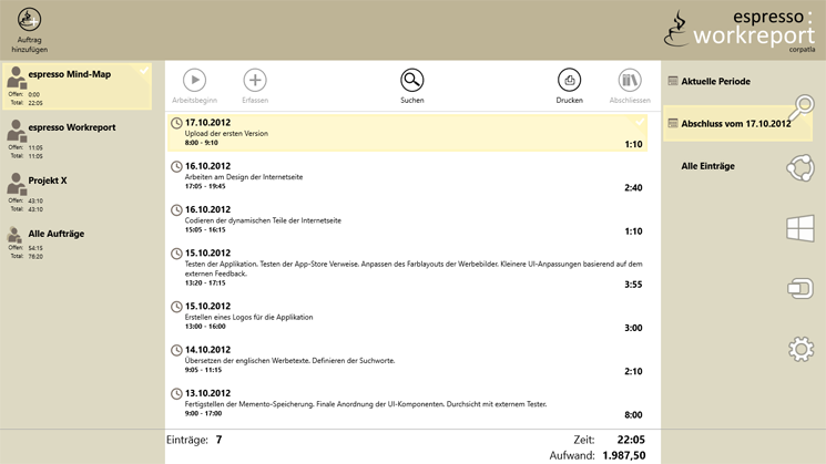 espresso workreport